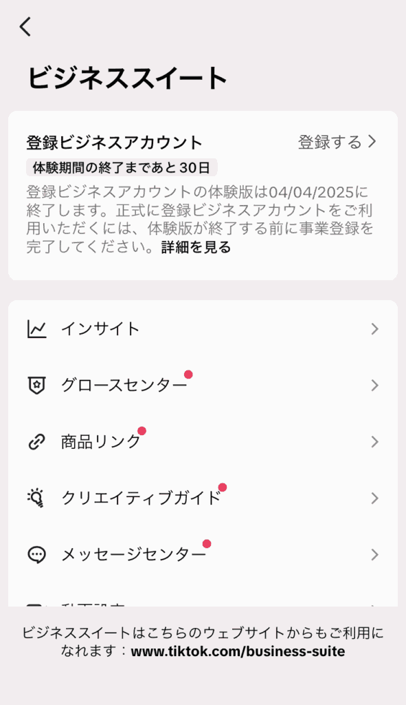 Tiktok　ビジネスアカウント