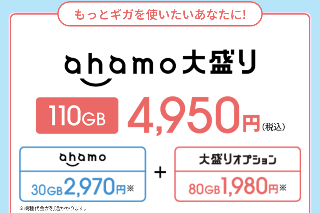ahamo大盛り 100GB 月額4,950円(税込)