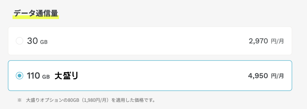 ahamoのプラン選択画面