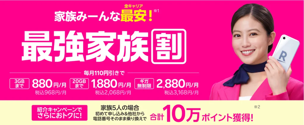 楽天モバイルの紹介キャンペーン 最強家族割
