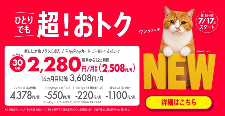 ワイモバイルのキャンペーン案内